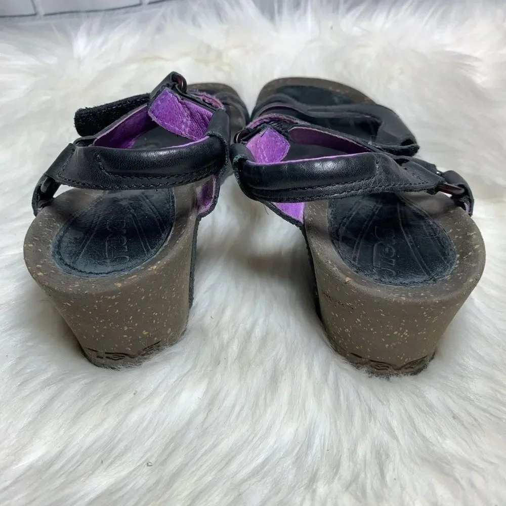 Teva Ysidro‎ Black Leather Wedge Sandals Size 10